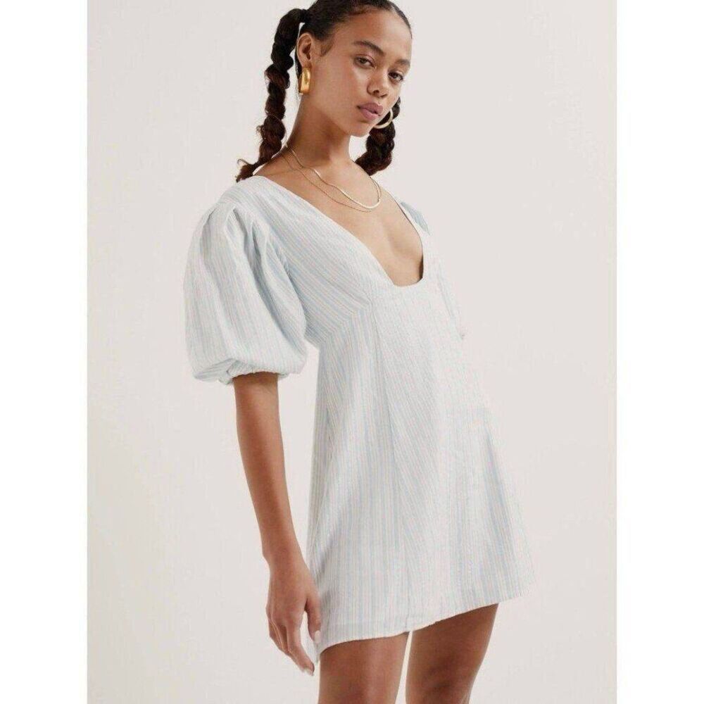 For Love & Lemons NWT Size XXS Blue Leslie Babydoll Mini Dress Soft Girl Cottage